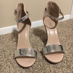 Silver strap heels.